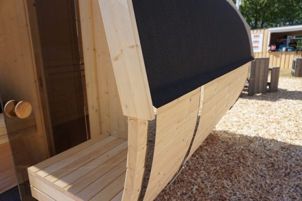Fass-Sauna mit Rundfenster, Ø235x350 cm 40mm Fichte Blockbohle naturbelassen ohne Sauna-Ofen und Steuerung – Bild 6