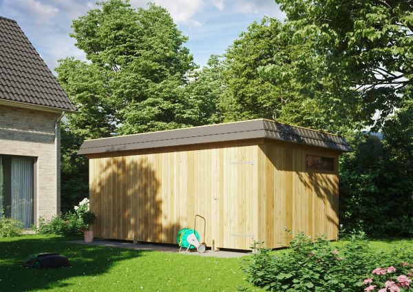JODA Geräteraum Strande T Natur Walmblende, Flachdach Neu: mit Stahl-Trapezplatten Antikondens
