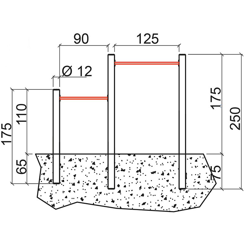 Doppelreck, 251 x 110/175 cm inkl. Reckstangen 90/125cm mit Schrauben VE = 008 – Bild 2