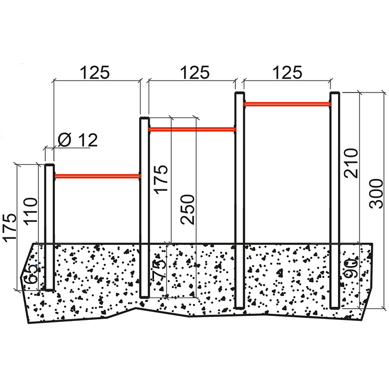 Dreier-Reck groß, 423 x 110/175/210 cm inkl. Reckstangen 125 cm mit Schrauben VE = 008 – Bild 3