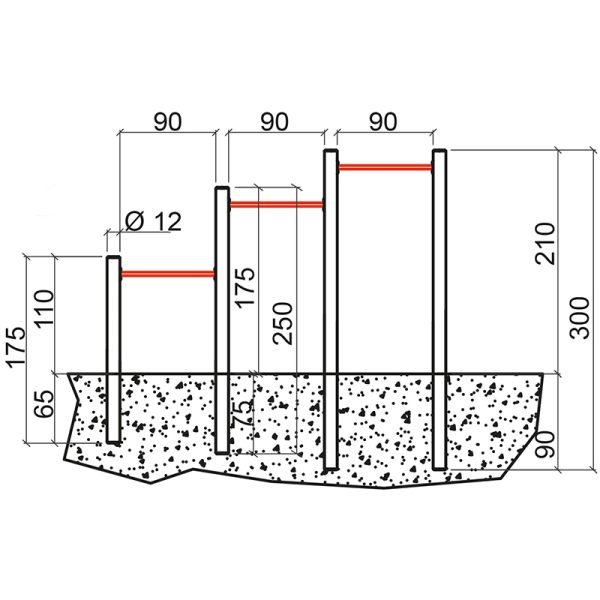 Dreier-Reck klein, 318 x 110/175/210 cm inkl. Reckstangen 90 cm mit Schrauben VE = 008 – Bild 3