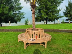 Baumbank Teak, Ø220 x 90 cm bestehend aus 6 Packstücken naturbelassen