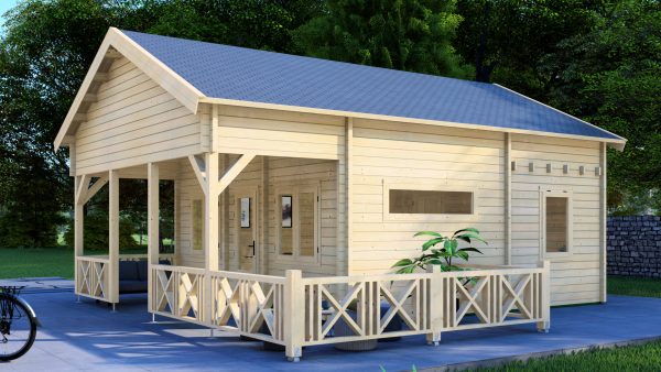 JODA Blockhaus ROSTOCK 68 mm Sockelmaß 577x782 m.Terrasse&Schlafboden Satteldach – Bild 2