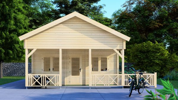JODA Blockhaus ROSTOCK 68 mm Sockelmaß 577x782 m.Terrasse&Schlafboden Satteldach – Bild 4