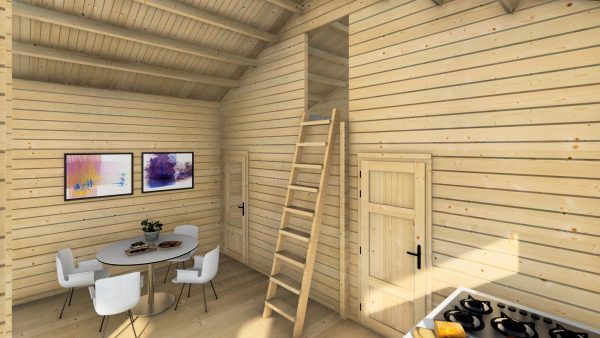 JODA Blockhaus ROSTOCK 68 mm Sockelmaß 577x782 m.Terrasse&Schlafboden Satteldach – Bild 9