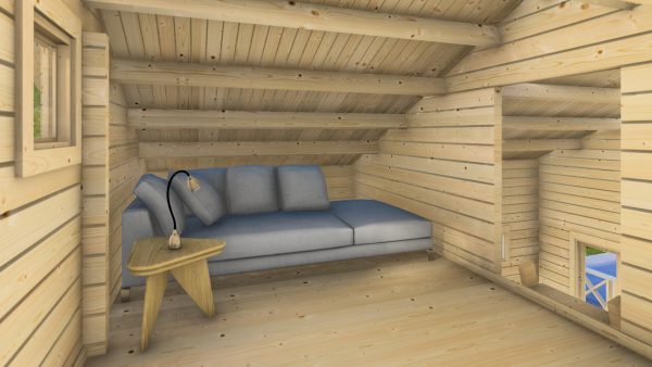 JODA Blockhaus ROSTOCK 68 mm Sockelmaß 577x782 m.Terrasse&Schlafboden Satteldach – Bild 7