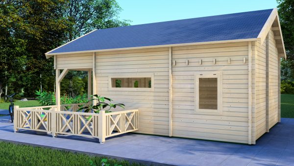 JODA Blockhaus ROSTOCK 68 mm Sockelmaß 577x782 m.Terrasse&Schlafboden Satteldach – Bild 3