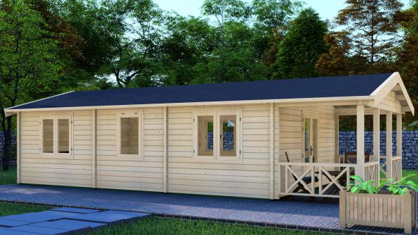 JODA Blockhaus ERFURT 68 mm Sockelmaß 500x1000 cm m. Terrasse Satteldach – Bild 2