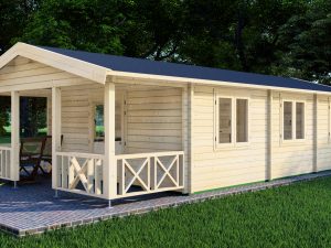 JODA Blockhaus ERFURT 68 mm Sockelmaß 500x1000 cm m. Terrasse Satteldach