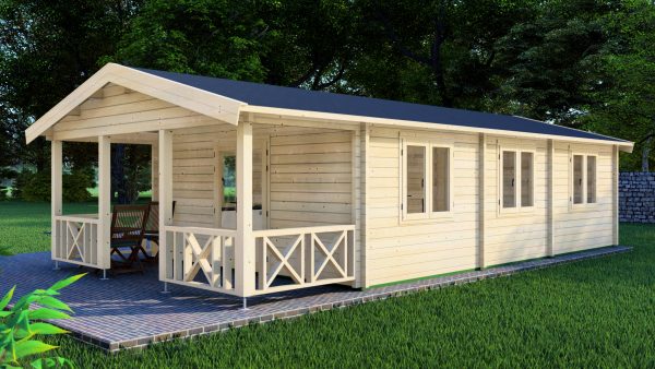 JODA Blockhaus ERFURT 68 mm Sockelmaß 500x1000 cm m. Terrasse Satteldach