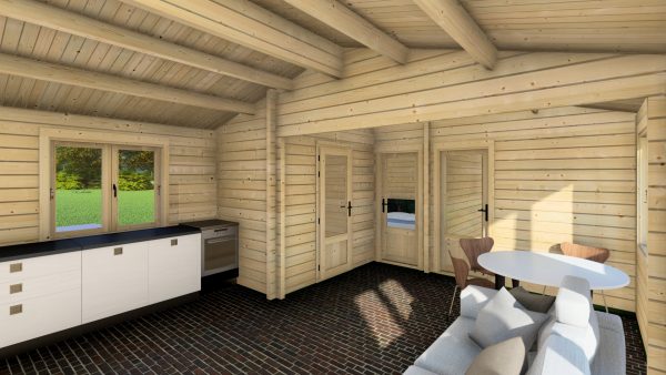 JODA Blockhaus ERFURT 68 mm Sockelmaß 500x1000 cm m. Terrasse Satteldach – Bild 6
