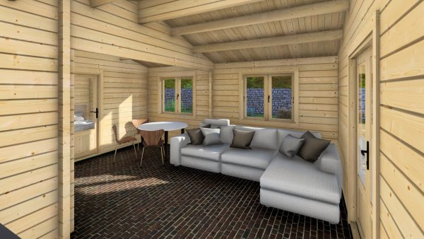 JODA Blockhaus ERFURT 68 mm Sockelmaß 500x1000 cm m. Terrasse Satteldach – Bild 5