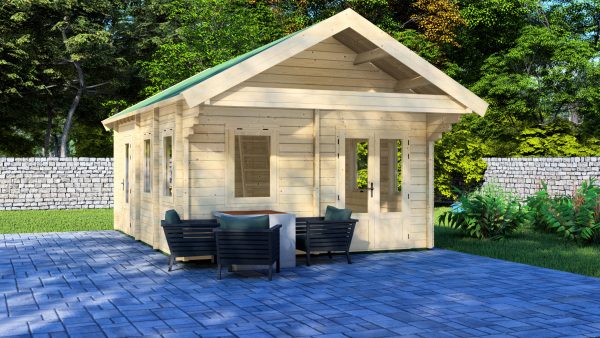 JODA Blockhaus MAINZ 68 mm Sockelmaß 432x577 cm Satteldach m. Schlafboden – Bild 4