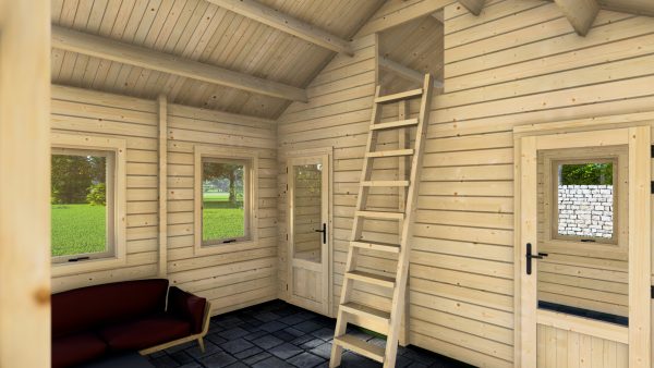 JODA Blockhaus MAINZ 68 mm Sockelmaß 432x577 cm Satteldach m. Schlafboden – Bild 6
