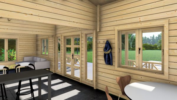 JODA Blockhaus LÜBECK 68 mm Sockelmaß 577x882 cm m. Terrasse Satteldach – Bild 5