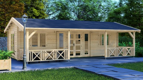 JODA Blockhaus LÜBECK 68 mm Sockelmaß 577x882 cm m. Terrasse Satteldach – Bild 2