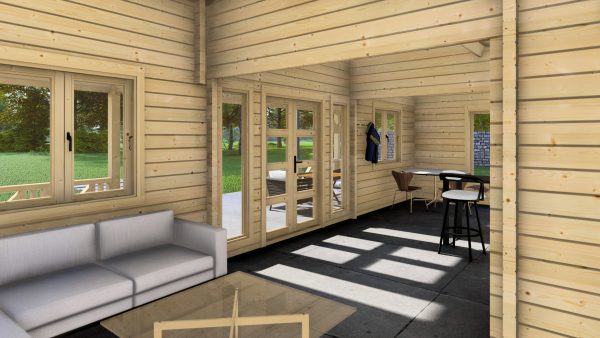 JODA Blockhaus LÜBECK 68 mm Sockelmaß 577x882 cm m. Terrasse Satteldach – Bild 6