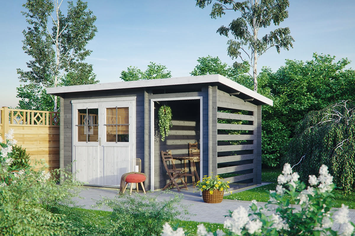 Blockhaus Bungalow Plus Pultdach 45 mm 248 x 248 cm + SD 150 cm – Bild 3