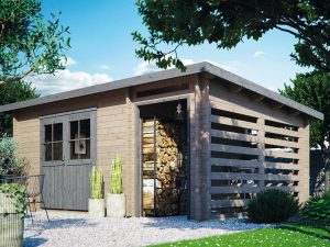 Blockhaus Bungalow Plus Pultdach 45 mm 248 x 248 cm + SD 150 cm