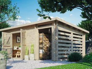 Blockhaus Bungalow Plus Pultdach 28 mm 248 x 248 cm + SD 150 cm