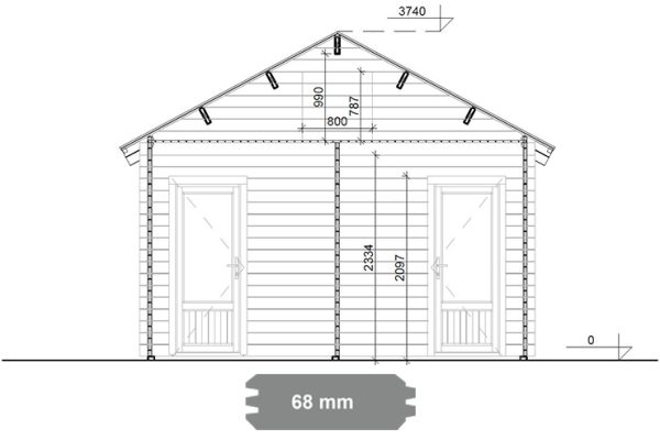 Sommerhaus Niobe 68 mm BB mit Fußboden 18 mm Satteldach o. Dachpappe – Bild 7