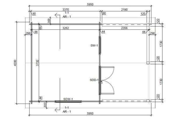 Blockhaus Dersau 44 mm BB mit Fußboden 18 mm Satteldach o. Dachpappe – Bild 6