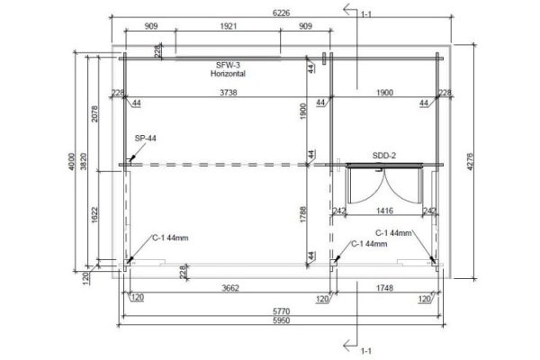 Blockhaus Preetz 44 mm BB mit Fußboden 18 mm Flachdach o. Dachpappe – Bild 7
