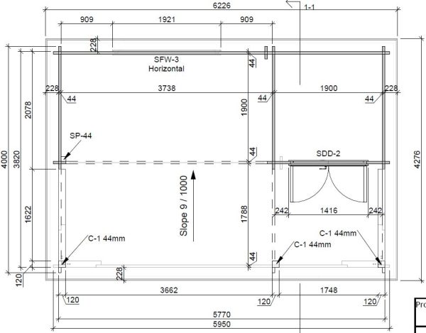 Blockhaus Preetz 44 mm BB mit Fußboden 18 mm Flachdach o. Dachpappe – Bild 6