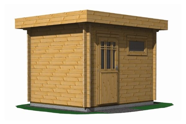 JODA Blockhaus Münster 28 mm BB Sockelmaß 308x248 cm Flachdach mit EPDM-Folie