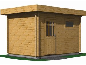 JODA Blockhaus Münster 45 mm BB Sockelmaß 368x248 cm Flachdach mit EPDM-Folie