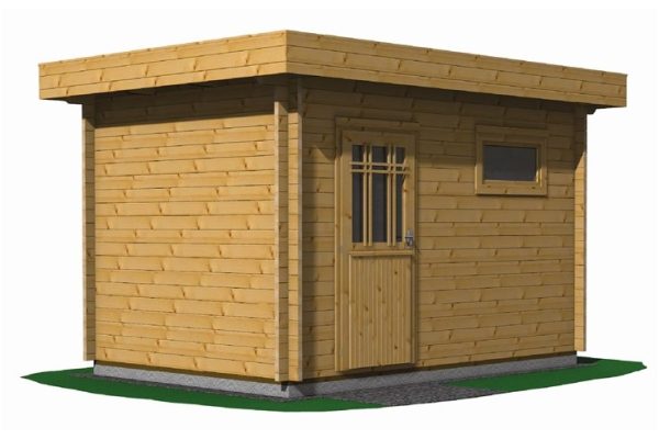 JODA Blockhaus Münster 28 mm BB Sockelmaß 368x248 cm Flachdach mit EPDM-Folie