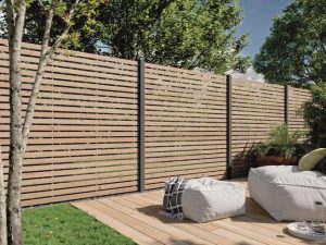 Nizza Rhombus-Steckzaun Thermoholz 180x180 cm, mit 4 Alustreben VE = 040