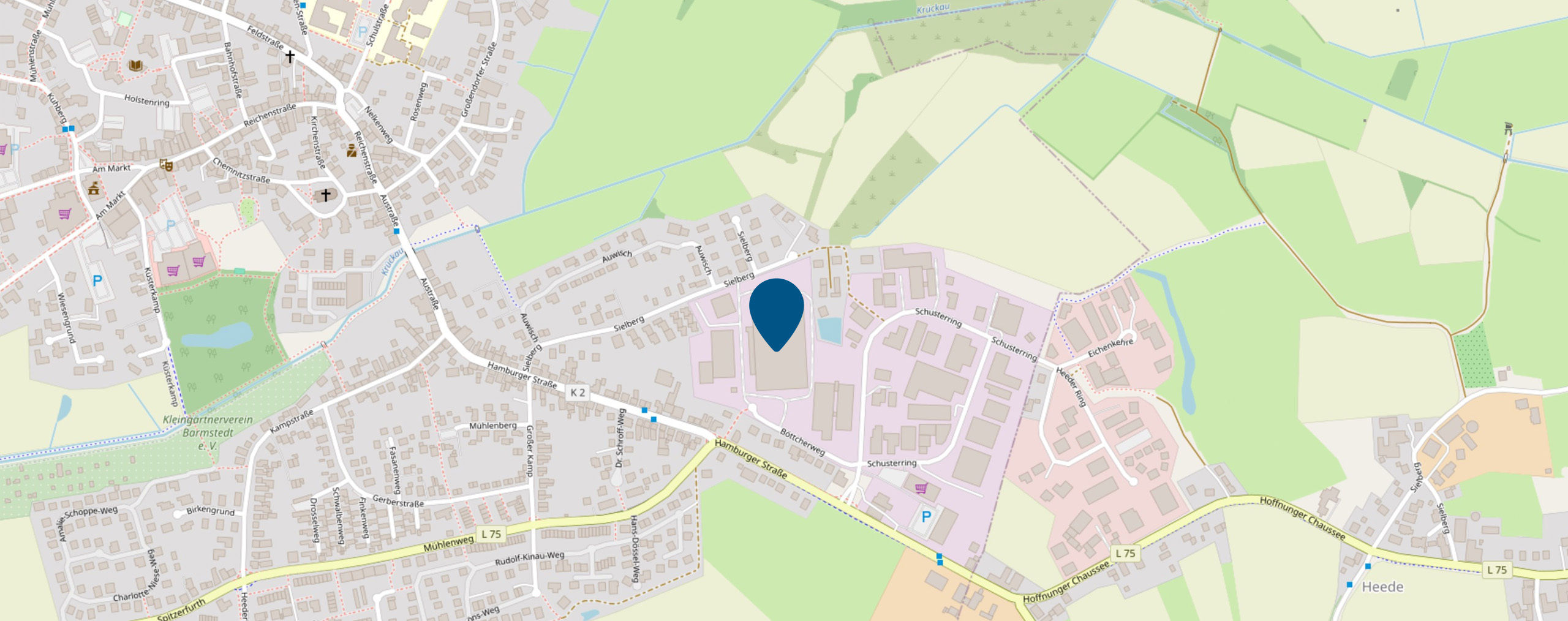 Map mit dem Standort von Baustoff Ambrosius @ Böttcherweg 29 in 25355 Barmstadt