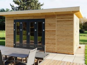 Gartenhaus 4x3,5 m aus Holz – Modernes Gerätehaus mit Flachdach /350x400cm