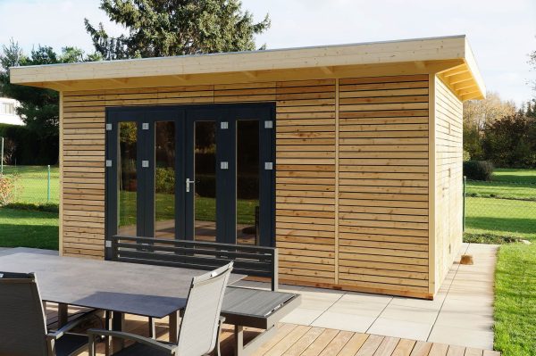 Gartenhaus 4x3,5 m aus Holz – Modernes Gerätehaus mit Flachdach /350x400cm