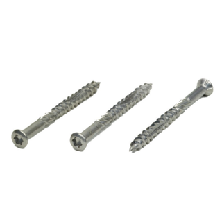 Schraube für Hartholz 5,0x60mm – speziell gehärteter Edelstahl – Linsenkopf mit Torxaufnahme und Fräsrippen – 2/3 Bohrgewinde mit Rei