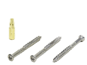 Schraube für Hartholz 5,0x40mm – speziell gehärteter Edelstahl – Flachkopf mit Torxaufnahme und Fräsrippen – 2/3 Bohrgewinde mit Reib
