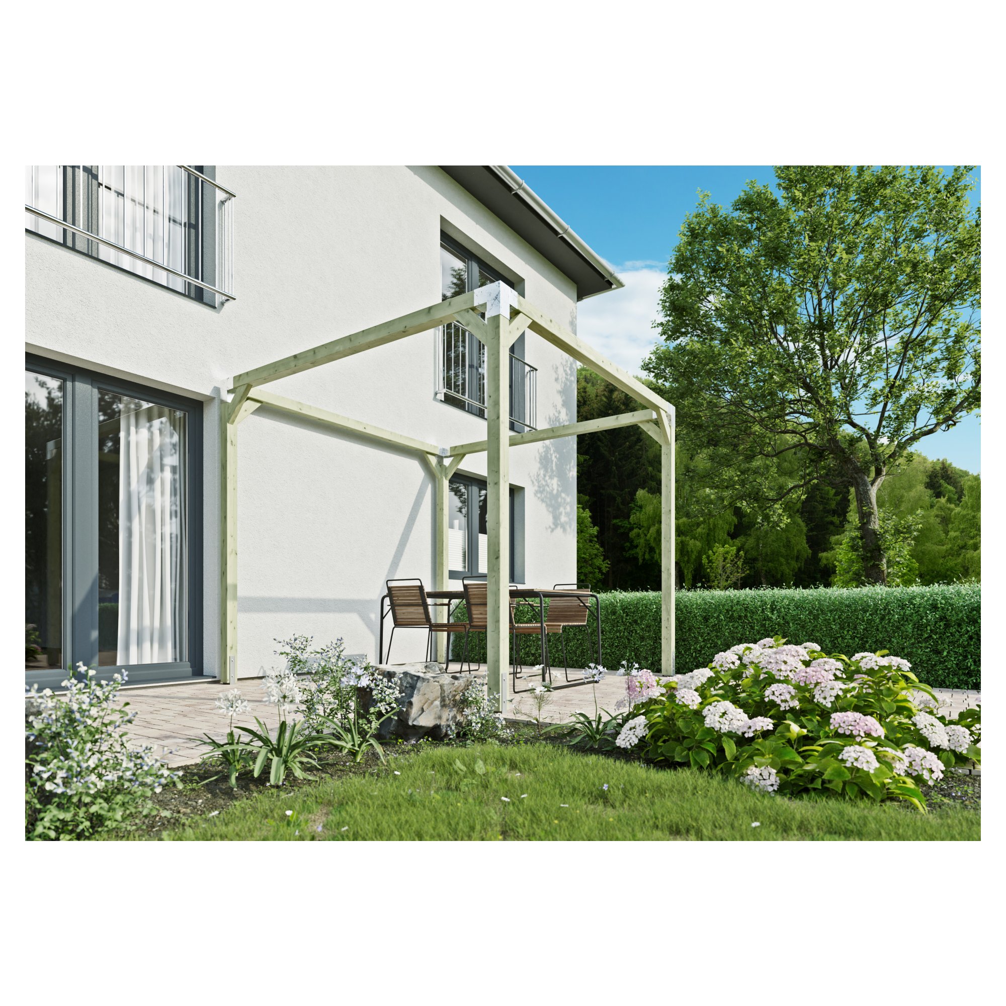 QUATTRO-Pergola 3 240x300x240cm
Pfosten 9x9 cm, inkl. Metall-Steckverbinder
ohne Schrauben, DIY-Bausatz