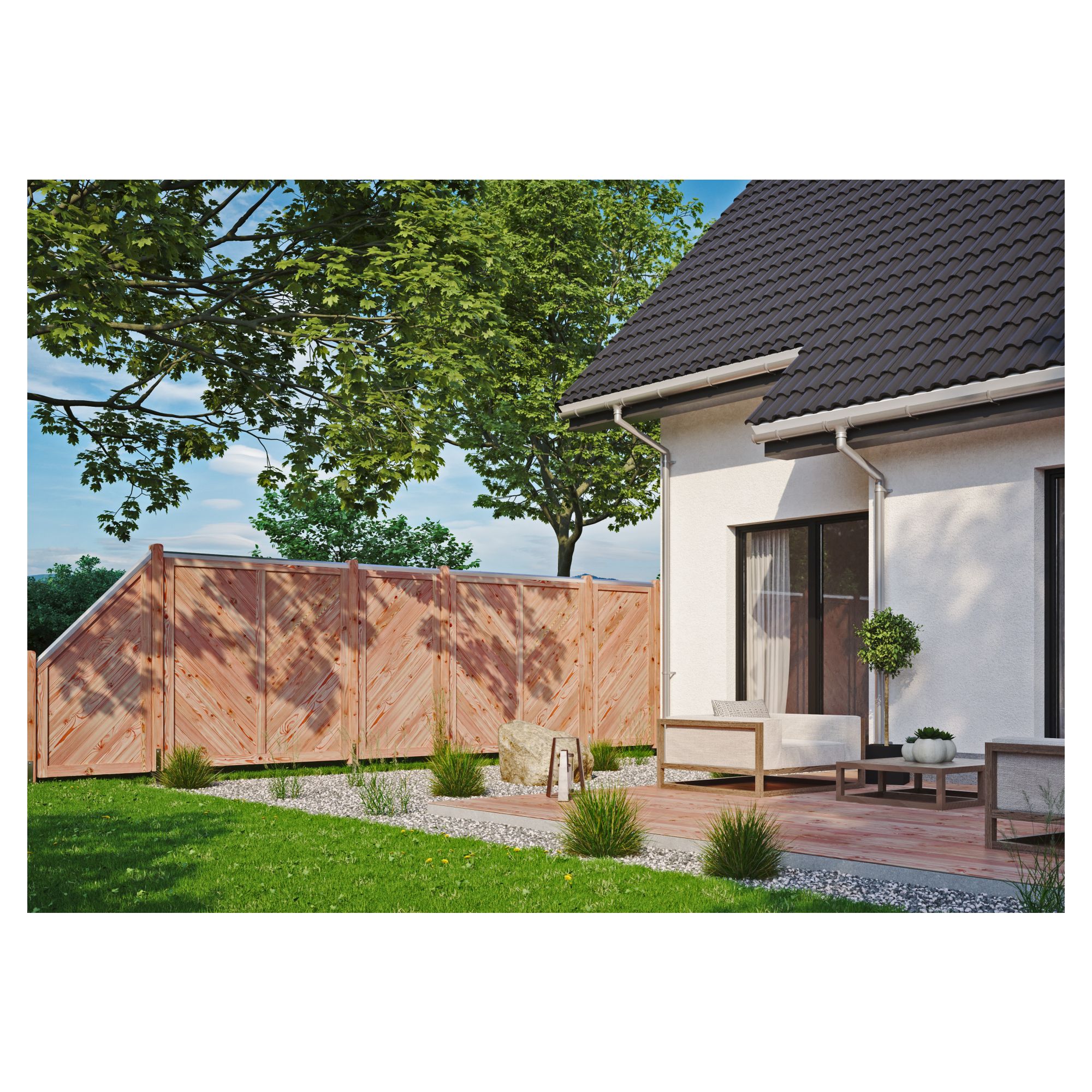 ESBJERG-Serie Lärche
180 x 180 cm
Rahmen 44/88 mm, Profilbretter 18/125 mm – Bild 3