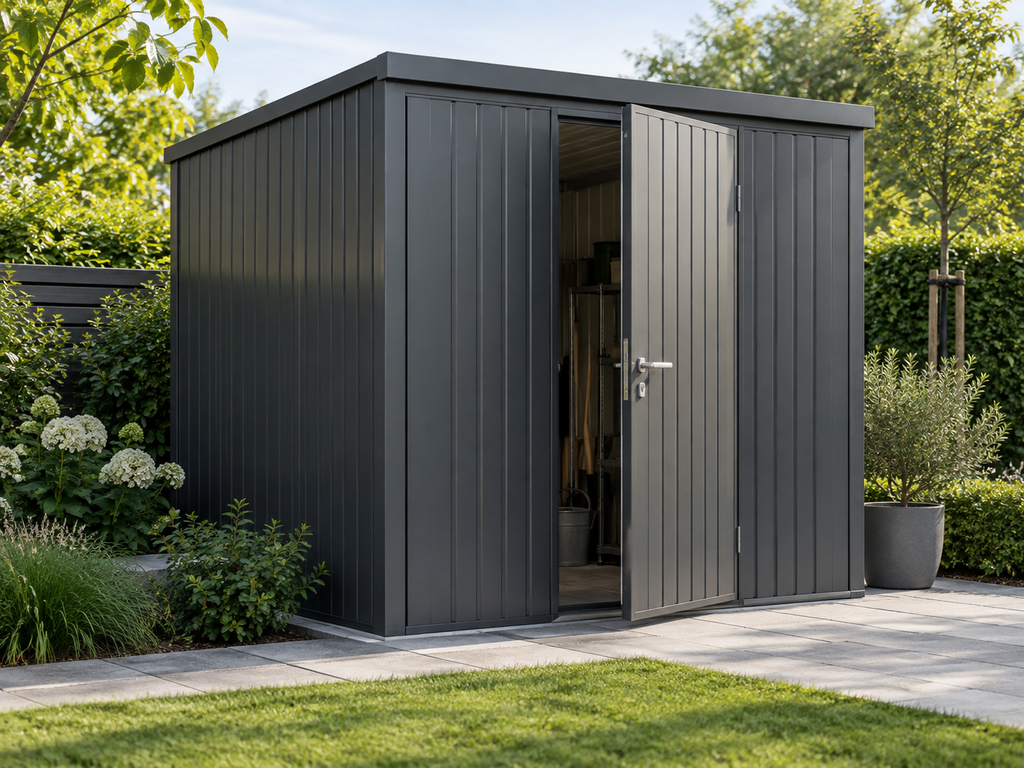 Metall Gerätehaus als pflegeleichter Stauraum