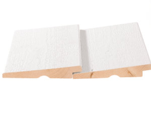 Cape Cod Massivholzfassade – Typ: Bevel – endbehandelt Weiß Sichtseite feiner Bandsägeschnitt Deckmaß: 124 mm 100% PEFC-zertifizi