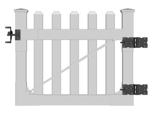 ALASKA-Serie Gartenzaun Tür 
Einzeltor gerade Ausführung 100 x 80 cm, ohne Pfosten
PVC weiß, DIY-System, inkl. schwarzer Beschläge, kartonverpackt
