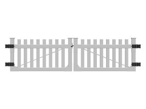 ALASKA-Serie Gartenzaun Tor 
Doppeltor gerade Ausführung 300 x 80 cm, ohne Pfosten
PVC weiß, DIY-System, inkl. schwarzer Beschläge, kartonverpackt