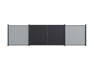 Aluminium Uni-Doppeltor, anthrazit150/150 x 180 cm, vormontiert, Alu-Füllung, ohne Pfosteninkl. Beschlägen, Schloss und Drücker