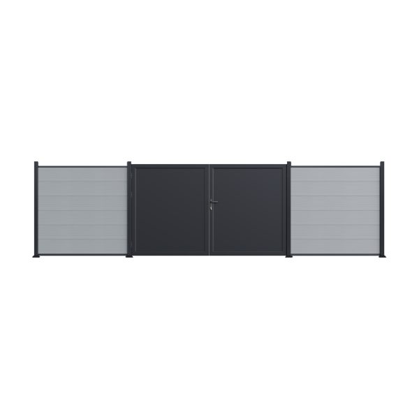 Aluminium Uni-Doppeltor, anthrazit150/150 x 180 cm, vormontiert, Alu-Füllung, ohne Pfosteninkl. Beschlägen, Schloss und Drücker