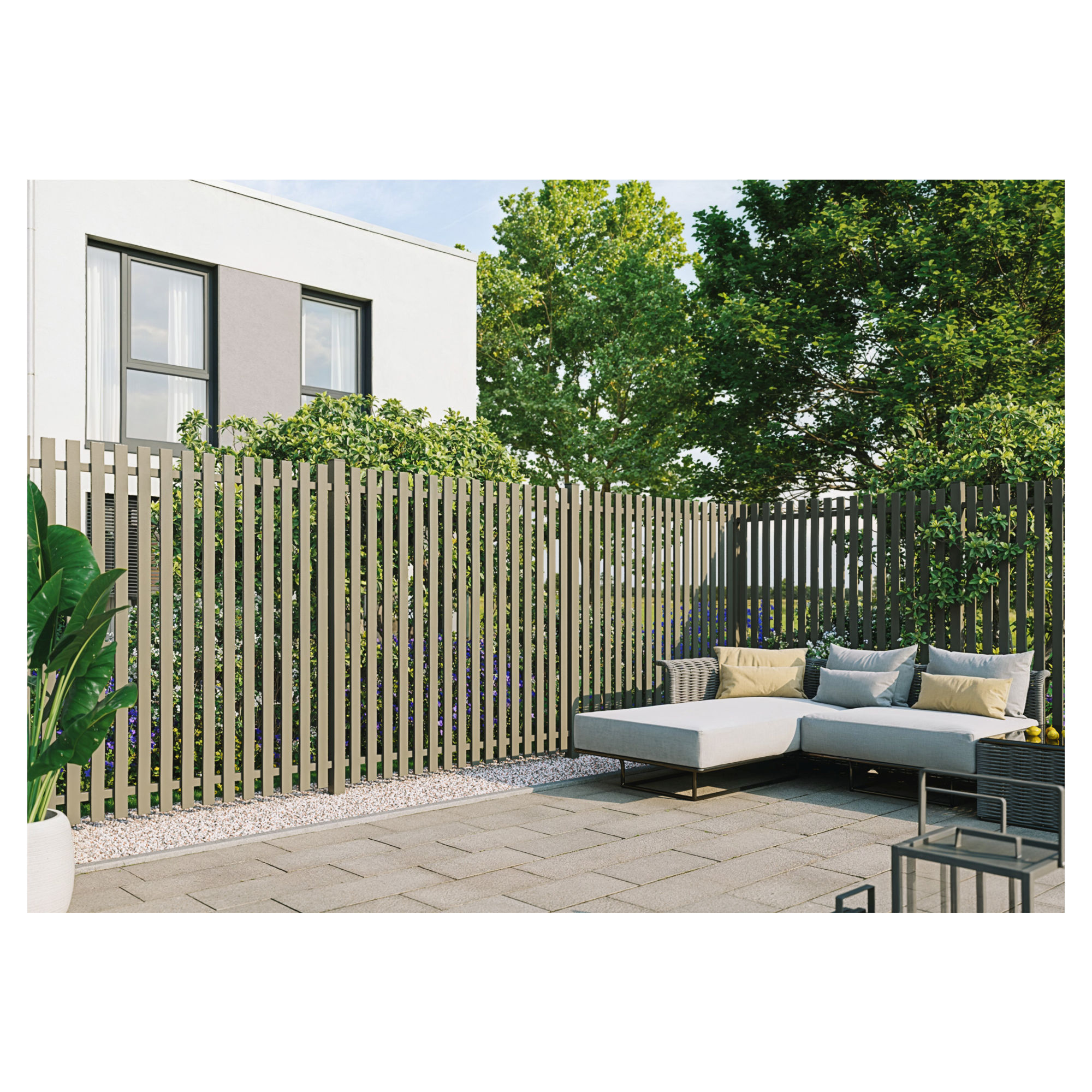 STADE-Serie Lattenzaun
180 x 180 cm, Latten 20 x 60 mm
Aluminium, anthrazit – Bild 2