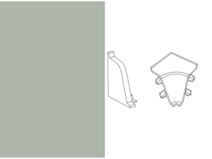 Getalit-Formteile-Set – Dekor: zinngrau Set bestehend aus: 2x Innenecke 90° – 1x Außenecke – 1x linke und 1x rechte Endkappe