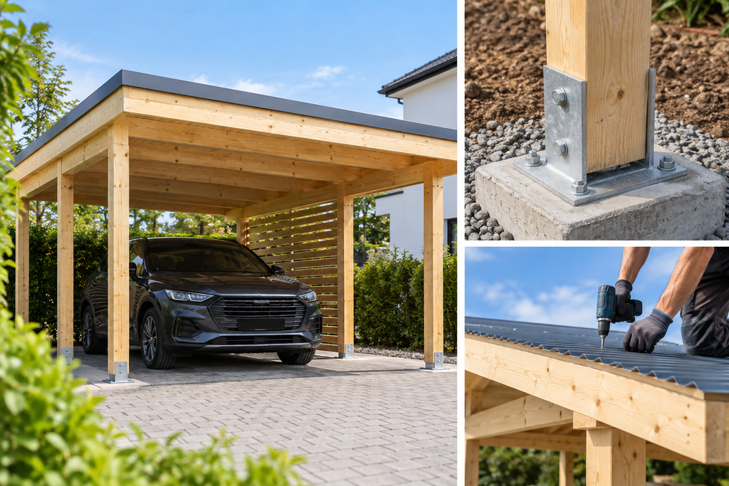 Carport Dach montieren beim Selbstaufbau