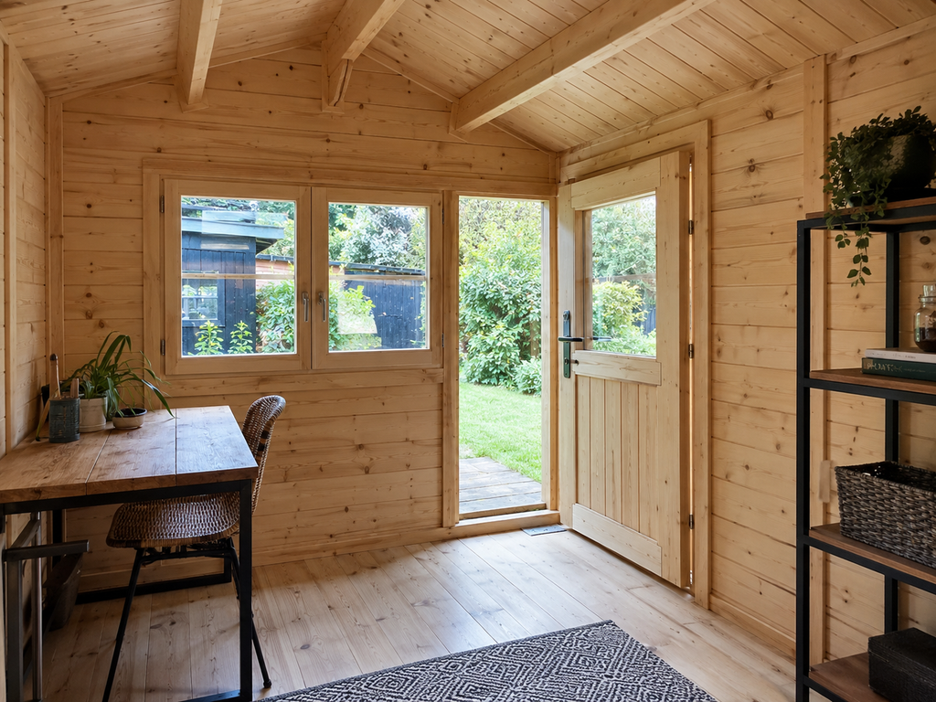Gartenhaus Qualität innen – Fußboden, Fenster, Tür und Dachkonstruktion
