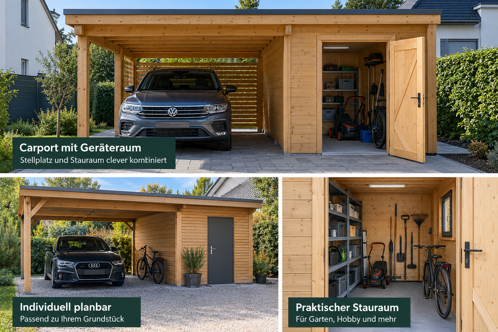 Carport mit Geräteraum und großem Stellplatz
